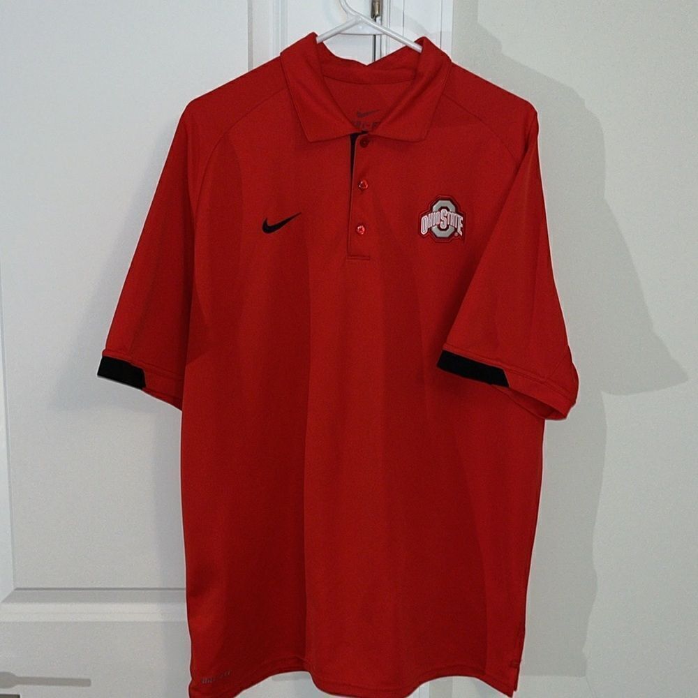 Nike Dri Fit Ohio State Buckeyes Sunday Red Mens Golf Polo Shirt L Brutus 🏌️‍♂️